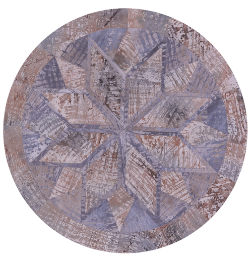 Abstract Round Patchwork Printed Natural Cowhide Rug - 5' 0