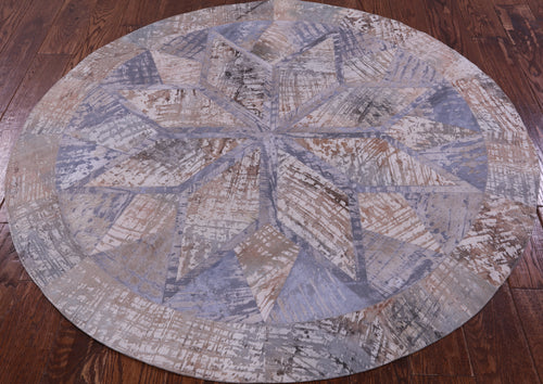 Abstract Round Patchwork Printed Natural Cowhide Rug - 5' 0