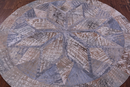 Abstract Round Patchwork Printed Natural Cowhide Rug - 5' 0