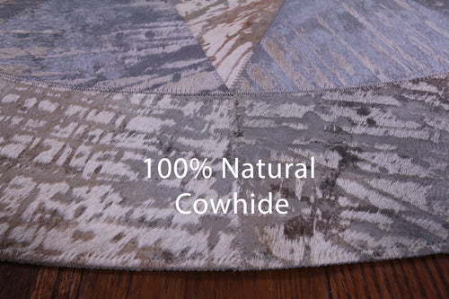 Abstract Round Patchwork Printed Natural Cowhide Rug - 5' 0