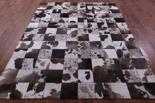 Brown & White Patchwork Natural Cowhide Rug - 6' 6