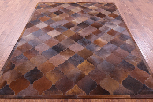 Lantern Tile Brown Patchwork Natural Cowhide Rug - 6' 8