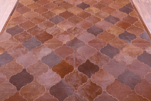 Lantern Tile Brown Patchwork Natural Cowhide Rug - 6' 8