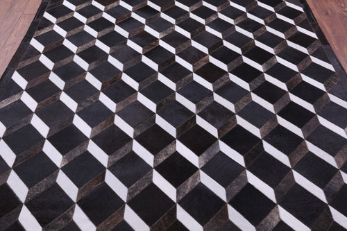 Black & White Patchwork Natural Brown Cowhide Rug - 6' 8