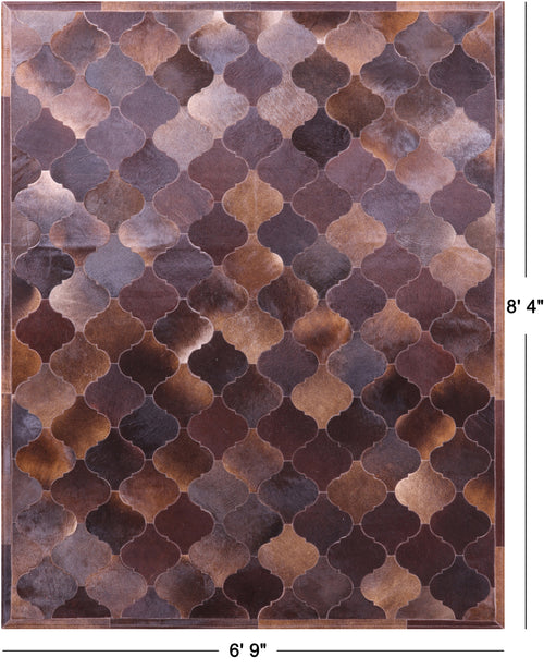 Lantern Tile Brown Patchwork Natural Cowhide Rug - 6' 9