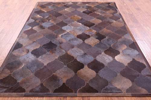 Lantern Tile Brown Patchwork Natural Cowhide Rug - 6' 9