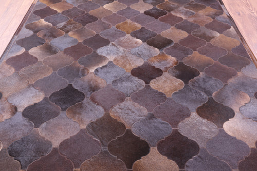 Lantern Tile Brown Patchwork Natural Cowhide Rug - 6' 9