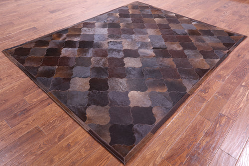 Lantern Tile Brown Patchwork Natural Cowhide Rug - 6' 9