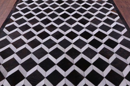 Brown & White Patchwork Natural Cowhide Rug - 6' 8