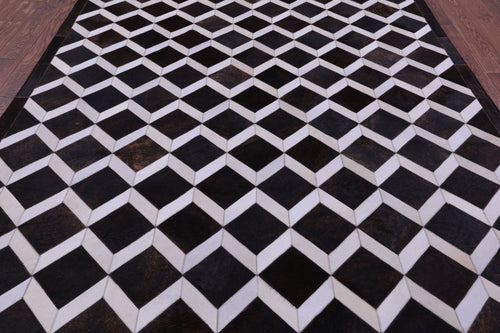 Brown & White Patchwork Natural Cowhide Rug - 6' 8