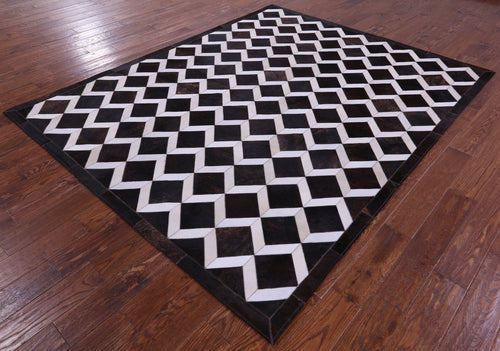 Brown & White Patchwork Natural Cowhide Rug - 6' 8