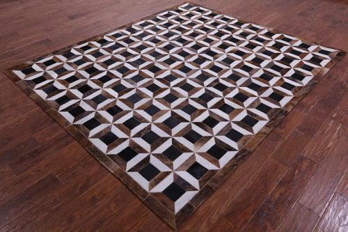 Brown & White Patchwork Natural Black Cowhide Rug - 7' 0