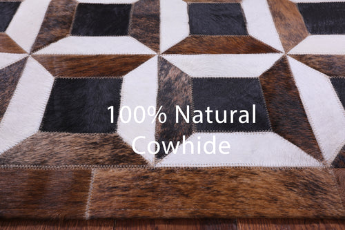 Brown & White Patchwork Natural Black Cowhide Rug - 7' 0