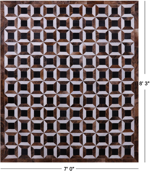 Brown & White Patchwork Natural Black Cowhide Rug - 7' 0
