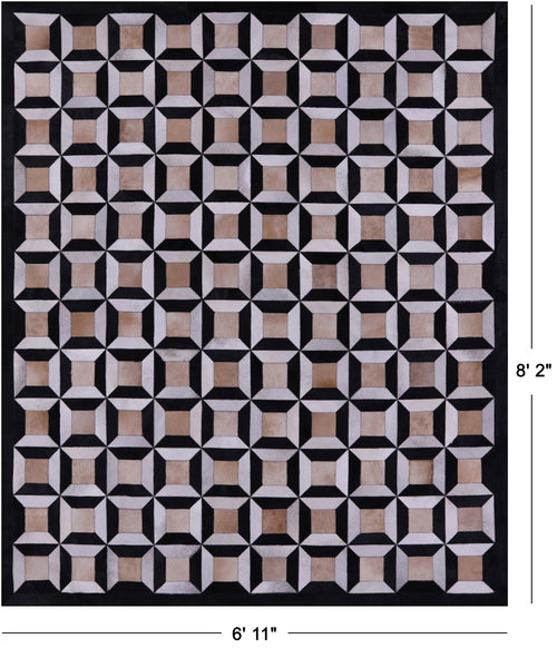 Black & White Patchwork Natural Brown Cowhide Rug - 6' 11