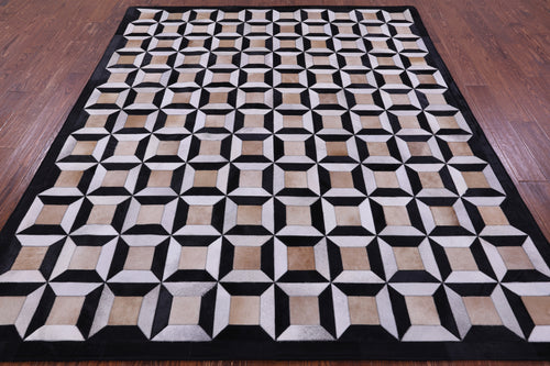 Black & White Patchwork Natural Brown Cowhide Rug - 6' 11
