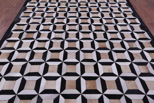 Black & White Patchwork Natural Brown Cowhide Rug - 6' 11