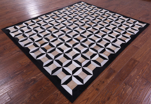 Black & White Patchwork Natural Brown Cowhide Rug - 6' 11