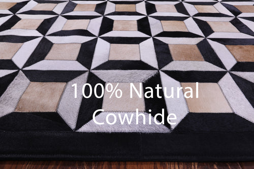 Black & White Patchwork Natural Brown Cowhide Rug - 6' 11