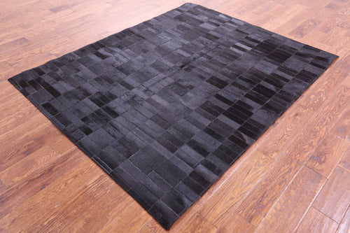 Black Brickwork Patchwork Natural Cowhide Rug - 5' 3