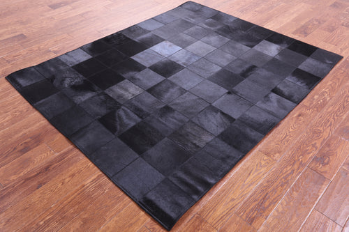 Black Patchwork Natural Cowhide Rug - 5' 3