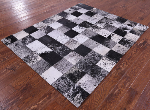 Black & White Patchwork Natural Salt & Pepper Cowhide Rug - 5' 3