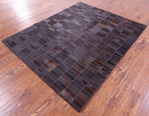Brown Brickwork Patchwork Natural Cowhide Rug - 5' 4
