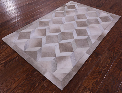 Light Brown Geometric Patchwork Natural Cowhide Rug - 3' 3