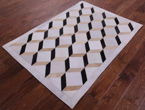 Brown & White Patchwork Natural Cowhide Rug - 3' 7