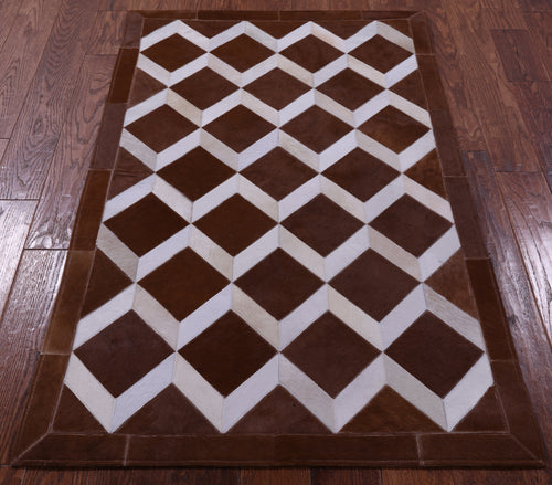 Brown & White Patchwork Natural Cowhide Rug - 3' 2