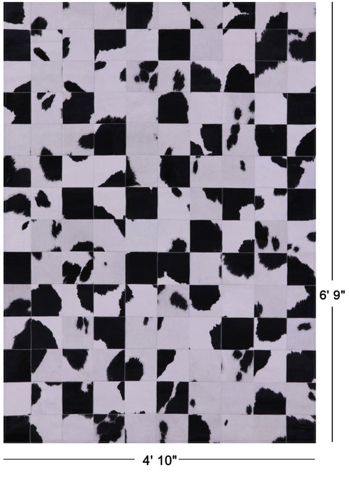 Black & White Patchwork Natural Cowhide Rug - 4' 10