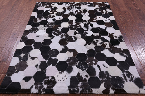 Black & White With Pink Hue Patchwork Natural Brown Cowhide Rug - 5' 0