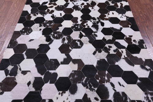 Black & White With Pink Hue Patchwork Natural Brown Cowhide Rug - 5' 0