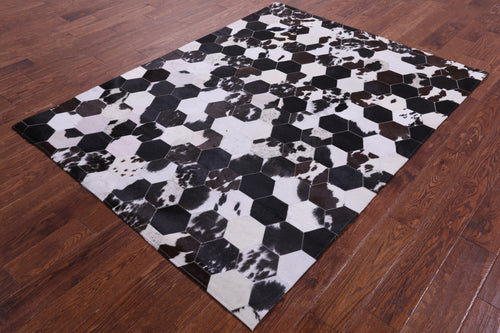 Black & White With Pink Hue Patchwork Natural Brown Cowhide Rug - 5' 0