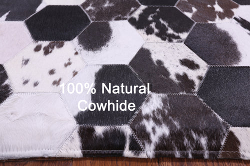 Black & White With Pink Hue Patchwork Natural Brown Cowhide Rug - 5' 0