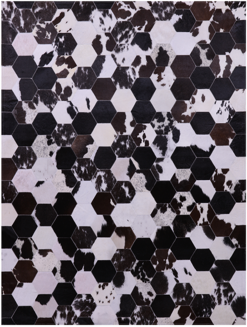Black & White With Pink Hue Patchwork Natural Brown Cowhide Rug - 5' 0