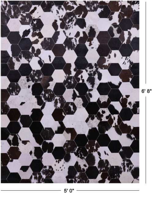 Black & White With Pink Hue Patchwork Natural Brown Cowhide Rug - 5' 0