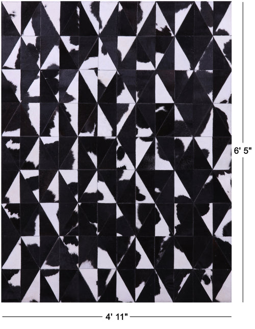 Black & White Patchwork Natural Cowhide Rug - 4' 11