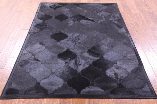 Lantern Tile Black Patchwork Natural Cowhide Rug - 4' 10