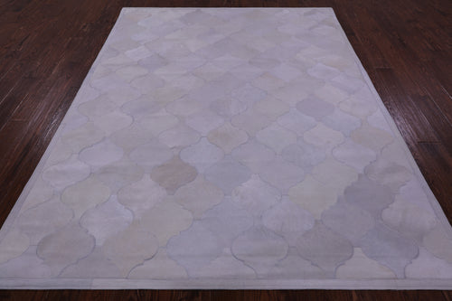 White Patchwork Natural Cowhide Rug - 6' 8