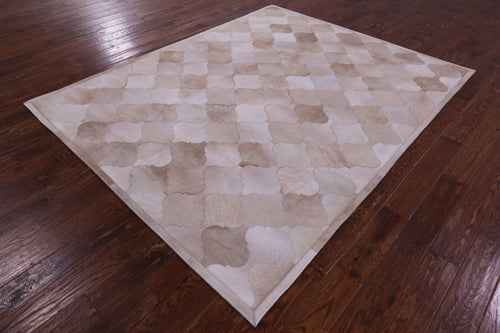 Lantern Tile Taupe Patchwork Natural Cowhide Rug - 6' 8