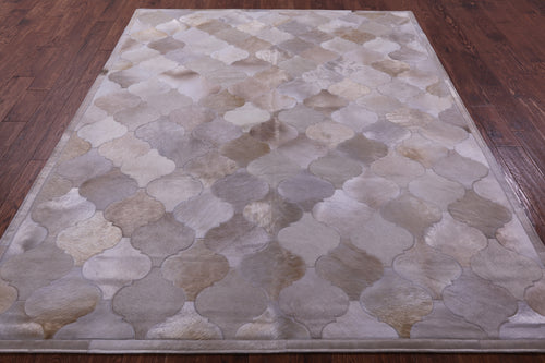 Lantern Tile Taupe Patchwork Natural Cowhide Rug - 6' 8