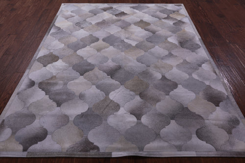 Lantern Tile Grey Patchwork Natural Cowhide Rug - 6' 8