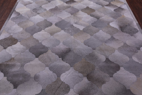 Lantern Tile Grey Patchwork Natural Cowhide Rug - 6' 8