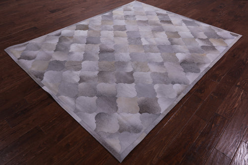 Lantern Tile Grey Patchwork Natural Cowhide Rug - 6' 8