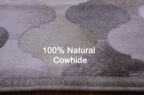 Lantern Tile Grey Patchwork Natural Cowhide Rug - 6' 8