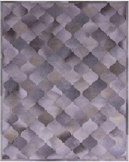 Lantern Tile Grey Patchwork Natural Cowhide Rug - 6' 8