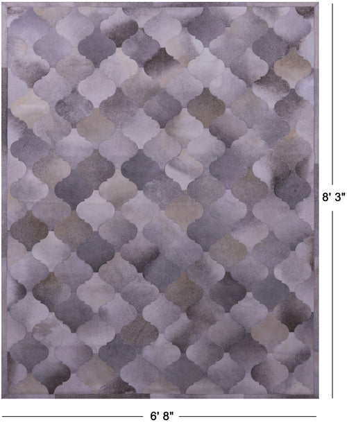 Lantern Tile Grey Patchwork Natural Cowhide Rug - 6' 8