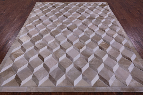 Brown & White Patchwork Natural Cowhide Rug - 6' 8