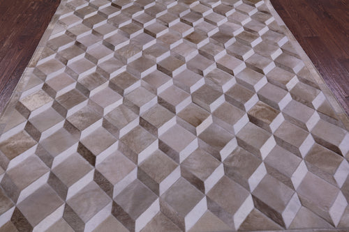 Brown & White Patchwork Natural Cowhide Rug - 6' 8